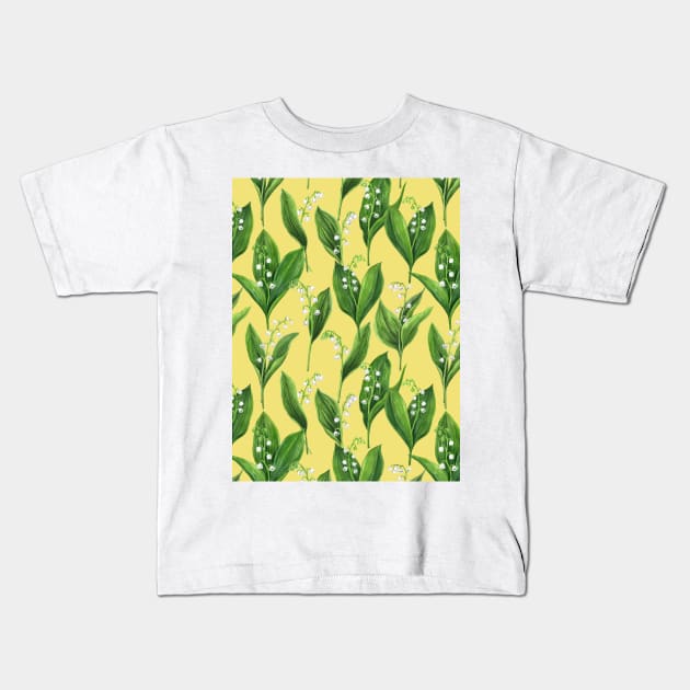 Lily of the valley on buttercup yellow Kids T-Shirt by katerinamk